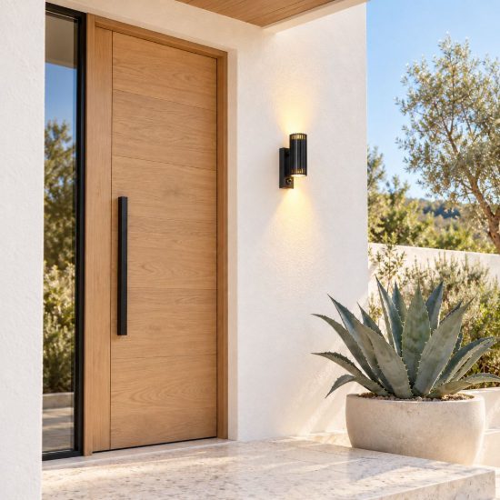 Applique da esterno biemissione a cilindro rigato nero ip44 con sensore di movimento crepuscolare