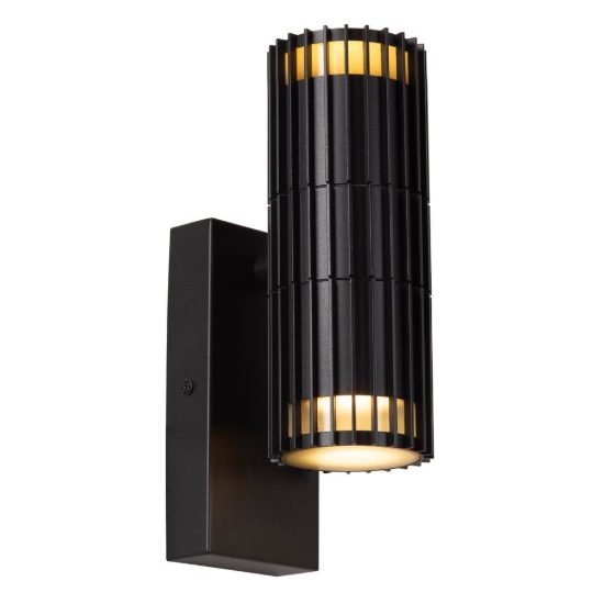 Applique da esterno biemissione a cilindro rigato nero ip44