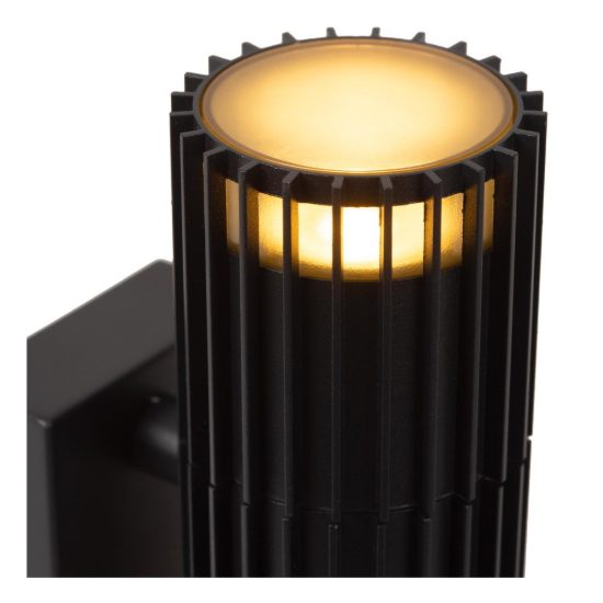 Applique da esterno biemissione a cilindro rigato nero ip44