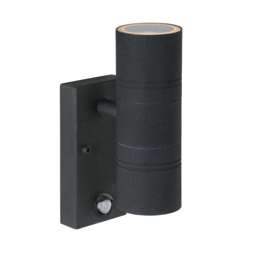 Applique da esterno biemissione nero led 10w 2700k ip44 con sensore di movimento crepuscolare