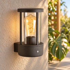 Applique da esterno a cilindro moderna antracite ip44 con sensore crepuscolare