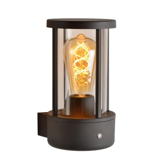 Applique da esterno a cilindro moderna antracite ip44 con sensore crepuscolare