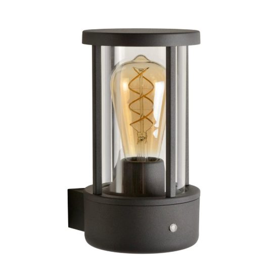 Applique da esterno a cilindro moderna antracite ip44 con sensore crepuscolare