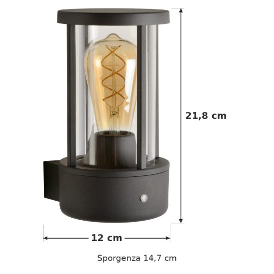 Applique da esterno a cilindro moderna antracite ip44 con sensore crepuscolare
