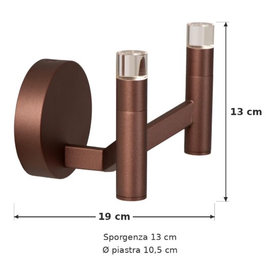 Applique 2 luci per soggiorno contemporanea caffe led 6w 2700k