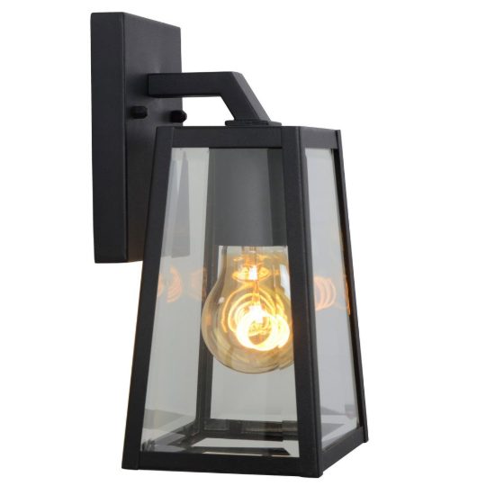 Applique da esterno piccola a lanterna trapezoidale contemporanea nero ip23