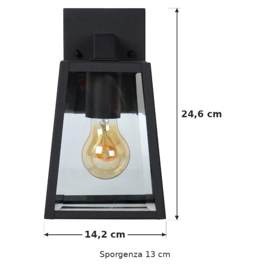 Applique da esterno piccola a lanterna trapezoidale contemporanea nero ip23