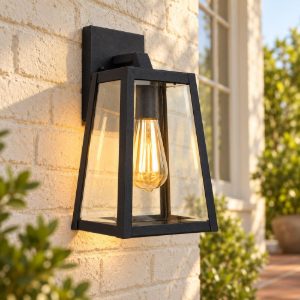 Applique da esterno grande a lanterna trapezoidale contemporanea nero ip23
