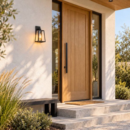 Applique da esterno grande a lanterna trapezoidale contemporanea nero ip23