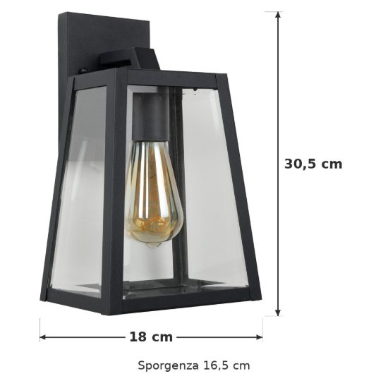 Applique da esterno grande a lanterna trapezoidale contemporanea nero ip23