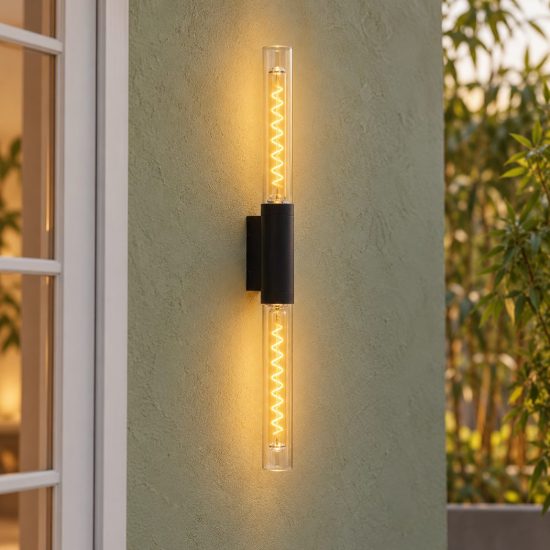 Applique da esterno biemissione lineare moderna nero trasparente ip54