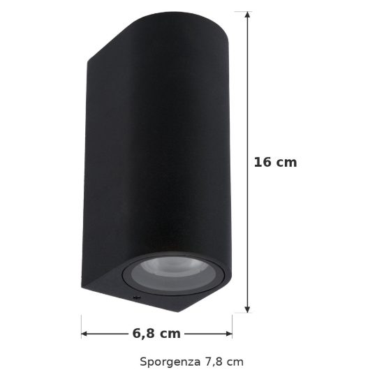 Applique da esterno biemissione semicilindrica nero ip44