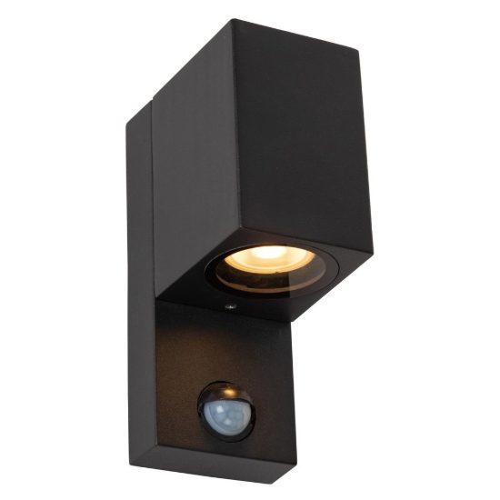 Applique da esterno quadrata nero ip65 con sensore di movimento crepuscolare
