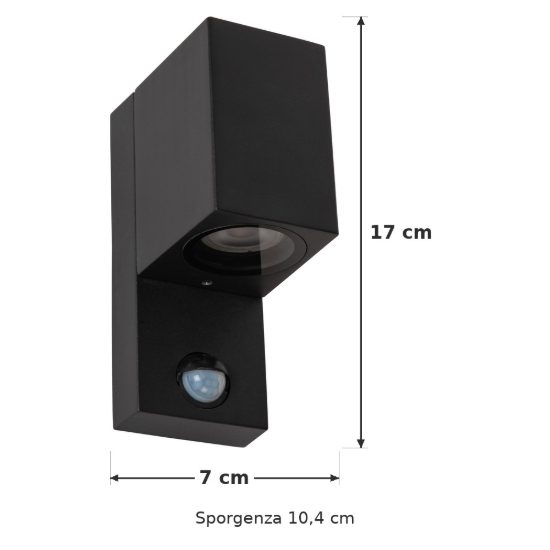 Applique da esterno quadrata nero ip65 con sensore di movimento crepuscolare