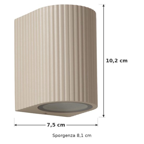 Applique da esterno semicilindrica rigata moderna tortora ip65