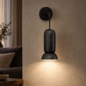 Applique cilindro moderna nero pietra e nero sabbiato per soggiorno da parete