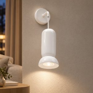 Applique moderna da parete cilindrica bianco lucido e bianco sabbiato per soggiorno