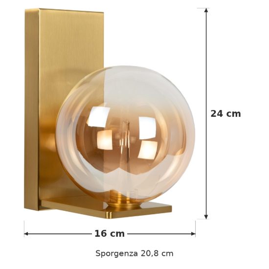 Applique a globo per soggiorno contemporanea ambra oro led 5,8w 2700k