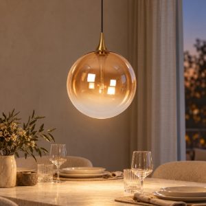 Lampadario a globo per sala da pranzo contemporaneo ambra nero led 9,4w 2700k