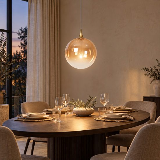 Lampadario a globo per sala da pranzo contemporaneo ambra nero led 9,4w 2700k