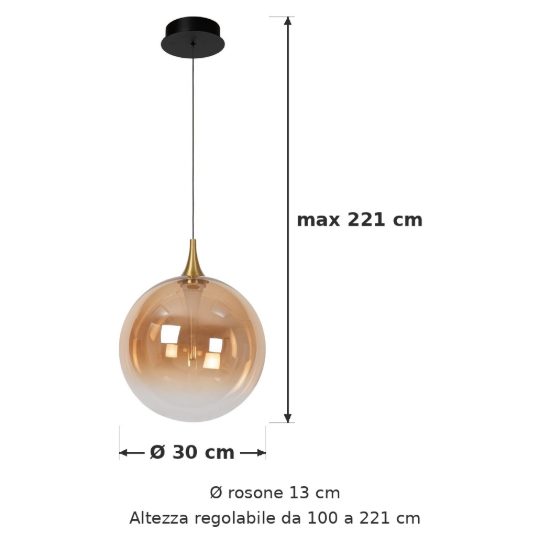 Lampadario a globo per sala da pranzo contemporaneo ambra nero led 9,4w 2700k