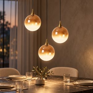 Lampadario con 3 pendenti per sala da pranzo contemporaneo ambra nero led 12,9w 2700k