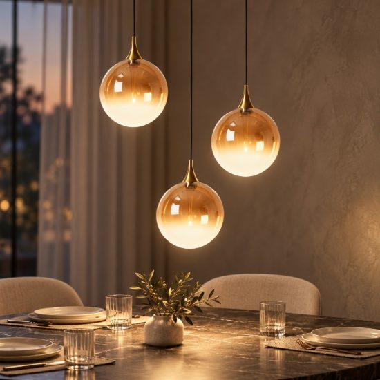 Lampadario con 3 pendenti per sala da pranzo contemporaneo ambra nero led 12,9w 2700k