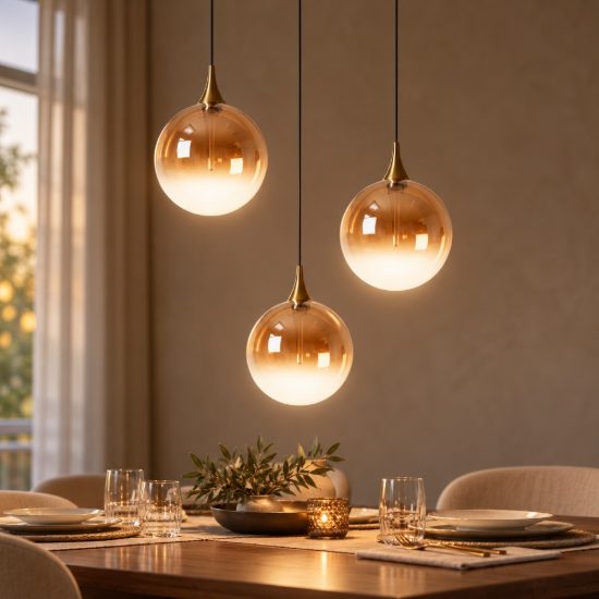 Lampadario con 3 pendenti per sala da pranzo contemporaneo ambra nero led 12,9w 2700k