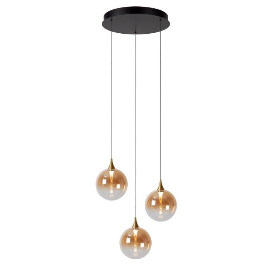 Lampadario con 3 pendenti per sala da pranzo contemporaneo ambra nero led 12,9w 2700k