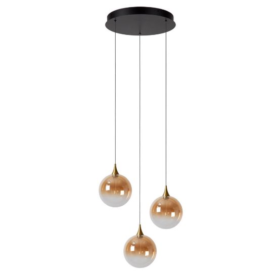 Lampadario con 3 pendenti per sala da pranzo contemporaneo ambra nero led 12,9w 2700k