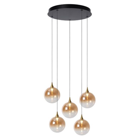 Lampadario con 5 pendenti per sala da pranzo contemporaneo ambra nero led 19w 2700k