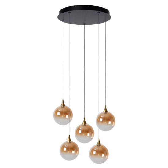 Lampadario con 5 pendenti per sala da pranzo contemporaneo ambra nero led 19w 2700k