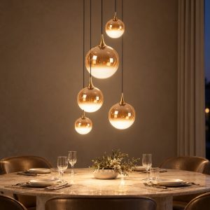 Lampadario con 5 pendenti a grappolo per sala da pranzo contemporaneo ambra nero led 34w 2700k