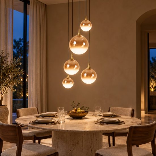 Lampadario con 5 pendenti a grappolo per sala da pranzo contemporaneo ambra nero led 34w 2700k