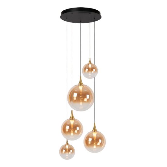 Lampadario con 5 pendenti a grappolo per sala da pranzo contemporaneo ambra nero led 34w 2700k