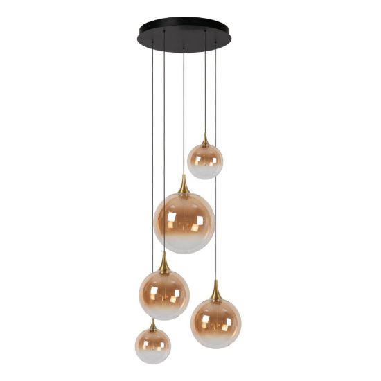 Lampadario con 5 pendenti a grappolo per sala da pranzo contemporaneo ambra nero led 34w 2700k