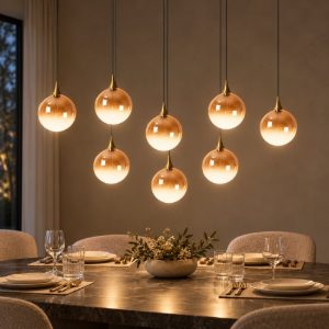 Lampadario con 8 pendenti ovale per sala da pranzo contemporaneo ambra nero led 31,2w 2700k
