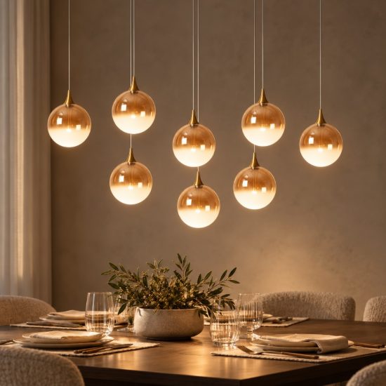 Lampadario con 8 pendenti ovale per sala da pranzo contemporaneo ambra nero led 31,2w 2700k