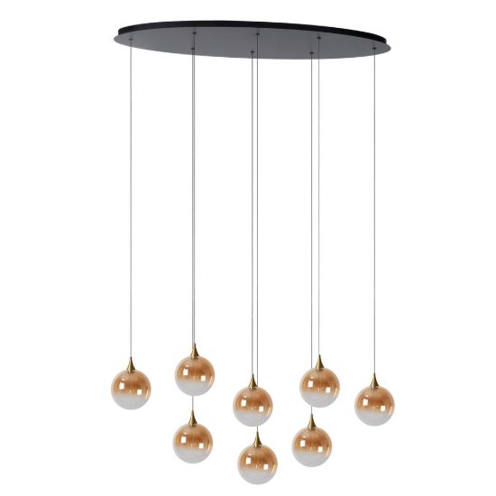 Lampadario con 8 pendenti ovale per sala da pranzo contemporaneo ambra nero led 31,2w 2700k