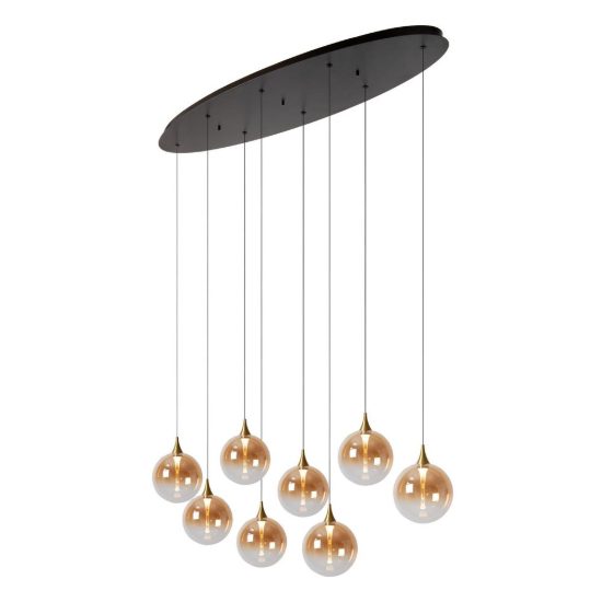 Lampadario con 8 pendenti ovale per sala da pranzo contemporaneo ambra nero led 31,2w 2700k