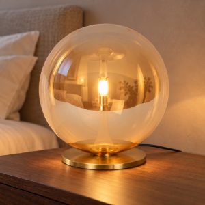Abat-jour a globo per comodino contemporaneo ambra oro led 12w 2500k dimmerabile