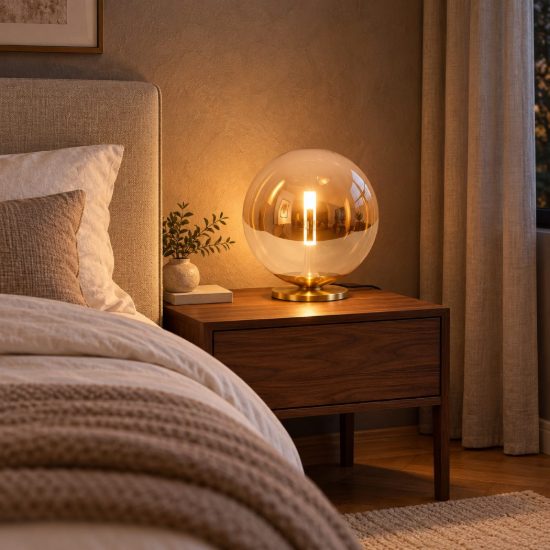 Abat-jour a globo per comodino contemporaneo ambra oro led 12w 2500k dimmerabile