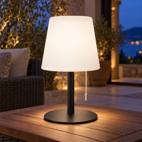 Lampada da tavolo da esterno conica moderna bianco nero led 1,8w 3000k ip44 ricaricabile
