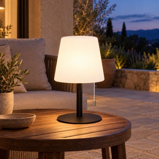 Lampada da tavolo da esterno conica moderna bianco nero led 1,8w 3000k ip44 ricaricabile