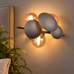 Applique da parete design moderna antracite sfere ambra