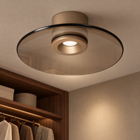 Plafoniera rotonda contemporanea ambra champagne led 10w cct 2700k 3300k 4000k