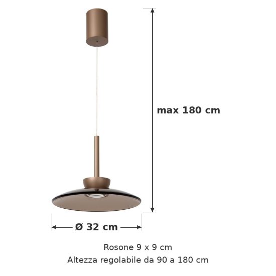 Lampadario rotondo per soggiorno ambra champagne led 16w cct 2700k 3300k 4000k