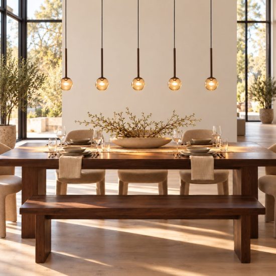 Lampadario a barra lineare con 5 pendenti per soggiorno caffe ambra led 41w cct 2200k 2700k 3300k