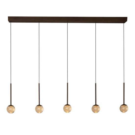 Lampadario a barra lineare con 5 pendenti per soggiorno caffe ambra led 41w cct 2200k 2700k 3300k