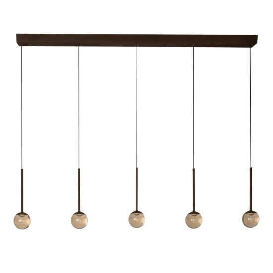 Lampadario a barra lineare con 5 pendenti per soggiorno caffe ambra led 41w cct 2200k 2700k 3300k